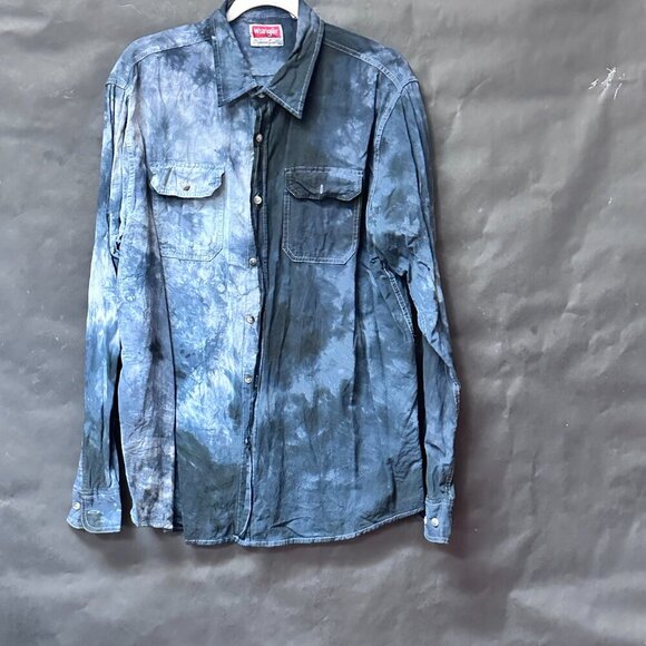 Wrangler Black Tie Dye Shirt Long Sleeve Size Large Blue Rodeo Tied Dyed Ombré - Picture 8 of 9